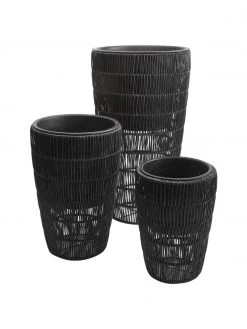 Westwing Collection Cache-pot en rotin noir Lucian, 3 élém., Lot de différentes tailles