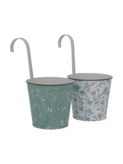 Cache-pot métal avec motif floral Silka, 2 élém., Ø 13 x haut. 24 cm
