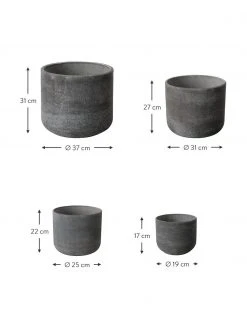 Cache-pot peint à la main gris foncé Cemento, 4 élém., Lot de différentes tailles -Jardin Soldes Boutique Cache pot peint a la main gris fonce Cemento 4 elem 2