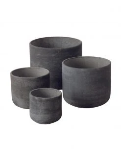 Cache-pot peint à la main gris foncé Cemento, 4 élém., Lot de différentes tailles