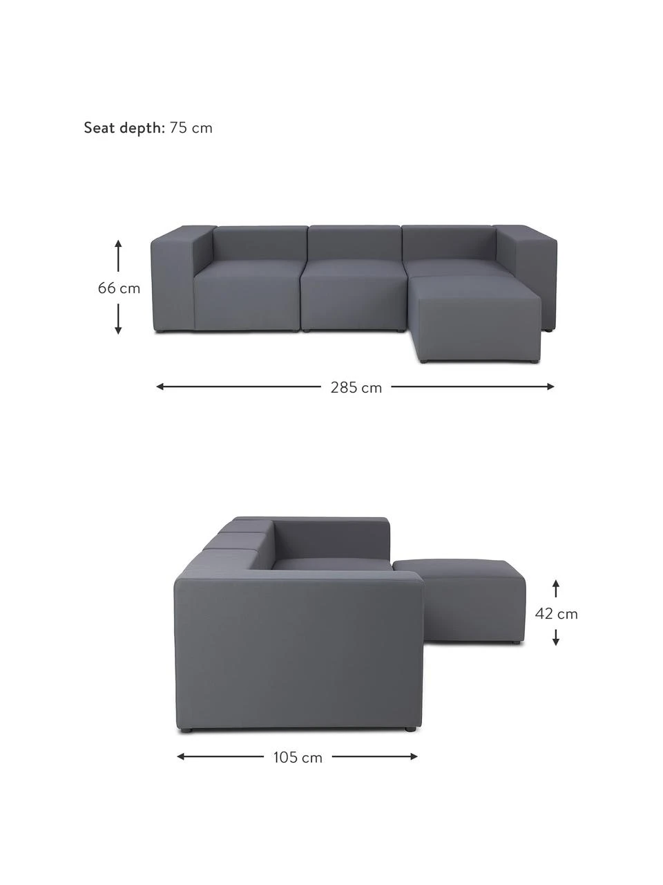 Westwing Collection Canapé 4 places d'extérieur modulable gris foncé avec repose-pieds Simon, larg. 285 x prof. 105 cm 6 Westwing Collection Canapé 4 places d'extérieur modulable gris foncé avec repose-pieds Simon, larg. 285 x prof. 105 cm – Image 4