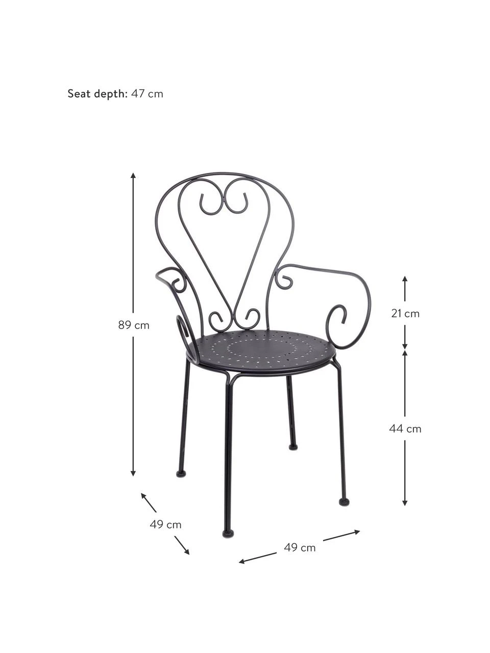 Bizzotto Chaise de jardin à accoudoirs Etienne, 2 pièces, larg. 49 x haut. 89 cm 7 Bizzotto Chaise de jardin à accoudoirs Etienne, 2 pièces, larg. 49 x haut. 89 cm – Image 5