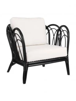 Chaise en rotin noire avec coussin Sherbrooke, larg. 83 x prof. 72 cm