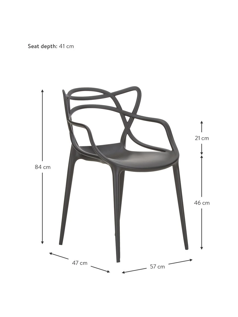Kartell Chaise noire à accoudoirs design Masters, 2 pièces, larg. 57 x prof. 47 cm 6 Kartell Chaise noire à accoudoirs design Masters, 2 pièces, larg. 57 x prof. 47 cm – Image 4