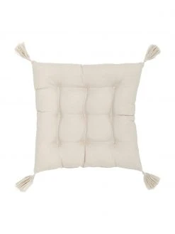 Westwing Collection Coussin de chaise 40x40 beige à houppes Ava, larg. 40 x long. 40 cm