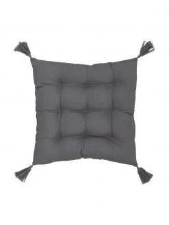 Westwing Collection Coussin de chaise 40x40 gris foncé à houppes Ava, larg. 40 x long. 40 cm