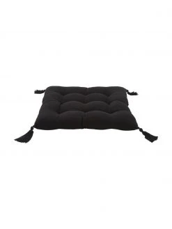 Westwing Collection Coussin de chaise 40x40 noir à houppes Ava, larg. 40 x long. 40 cm -Jardin Soldes Boutique Coussin de chaise 40x40 noir a houppes Ava 2