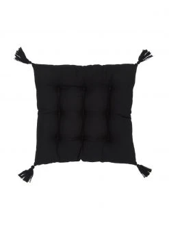 Westwing Collection Coussin de chaise 40x40 noir à houppes Ava, larg. 40 x long. 40 cm