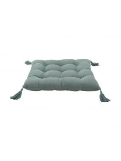 Westwing Collection Coussin de chaise 40x40 vert sauge à houppes Ava, larg. 40 x long. 40 cm -Jardin Soldes Boutique Coussin de chaise 40x40 vert sauge a houppes Ava 2