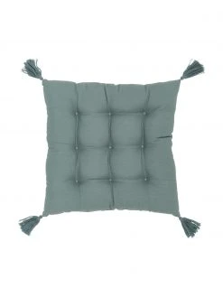 Westwing Collection Coussin de chaise 40x40 vert sauge à houppes Ava, larg. 40 x long. 40 cm
