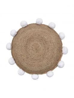 Westwing Collection Coussin décoratif rond jute à pompons Fiko, Ø 40 cm