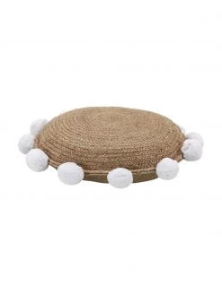 Westwing Collection Coussin décoratif rond jute à pompons Fiko, Ø 40 cm -Jardin Soldes Boutique Coussin decoratif rond jute a pompons Fiko 7