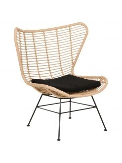 Westwing Collection Fauteuil à oreilles tressage synthétique Costa, larg. 90 x prof. 89 cm