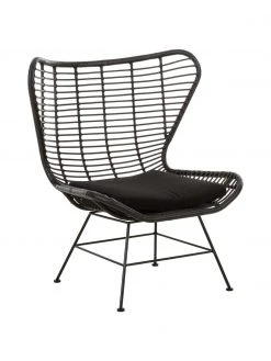 Westwing Collection Fauteuil à oreilles tressage synthétique Costa, larg. 90 x prof. 89 cm