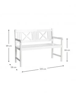 Grand banc de jardin en bois blanc Rosenborg, larg. 120 x haut. 89 cm -Jardin Soldes Boutique Grand banc de jardin en bois blanc Rosenborg 2