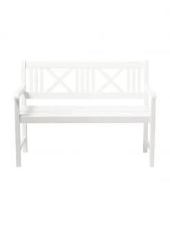 Grand banc de jardin en bois blanc Rosenborg, larg. 120 x haut. 89 cm -Jardin Soldes Boutique Grand banc de jardin en bois blanc Rosenborg 3