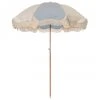 Parasol bleu à franges 70's, inclinable, Ø 180 x haut. 230 cm 1 Parasol bleu à franges 70's, inclinable, Ø 180 x haut. 230 cm -Jardin Soldes Boutique Parasol bleu a franges 70s inclinable