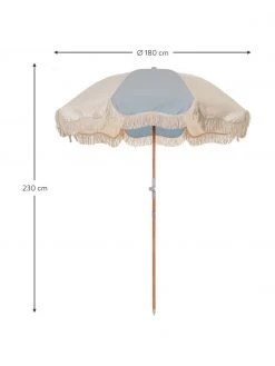 Parasol bleu à franges 70's, inclinable, Ø 180 x haut. 230 cm -Jardin Soldes Boutique Parasol bleu a franges 70s inclinable 3