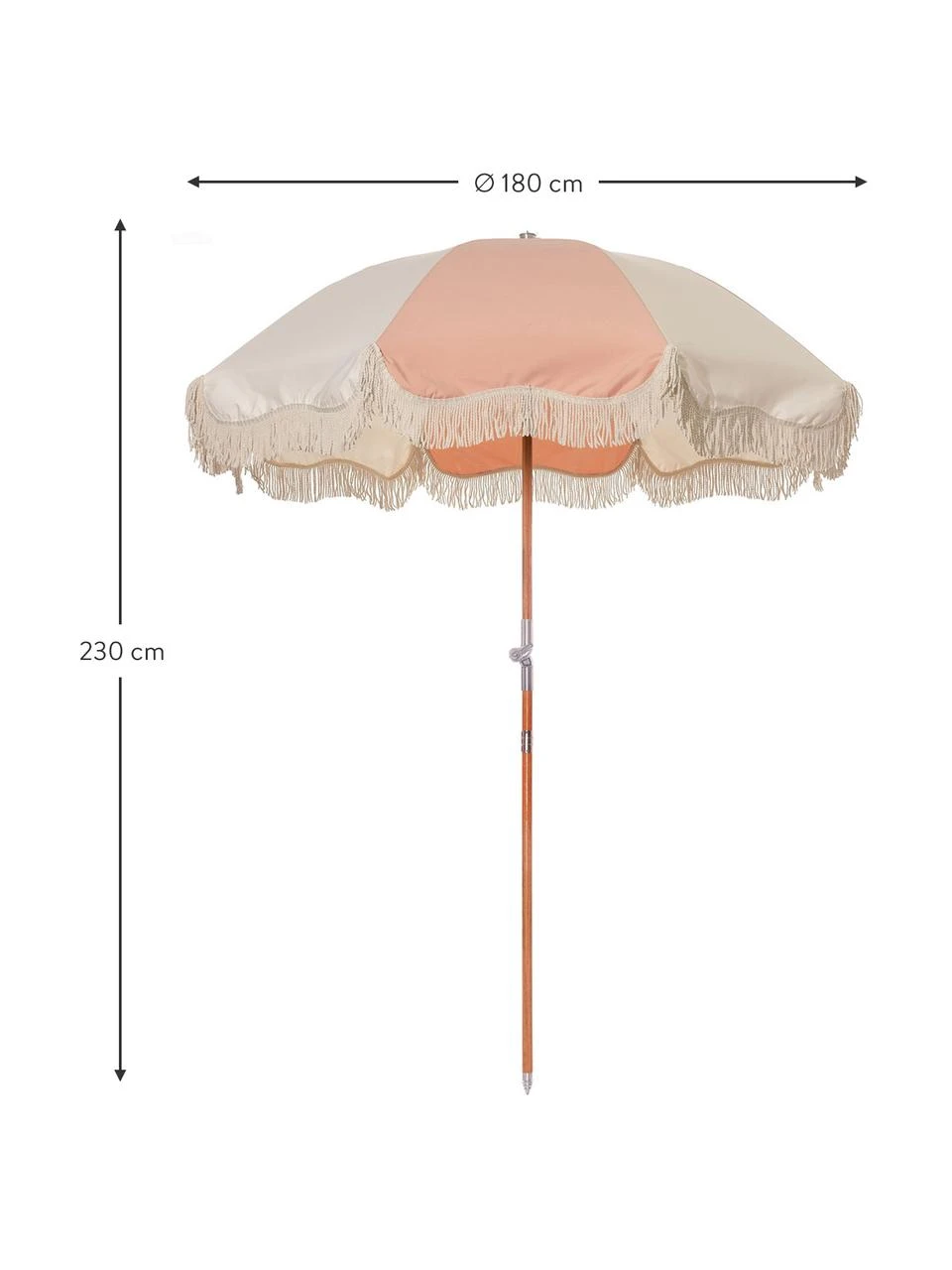 Parasol rose à franges 70's, inclinable, Ø 180 x haut. 230 cm 6 Parasol rose à franges 70's, inclinable, Ø 180 x haut. 230 cm – Image 4