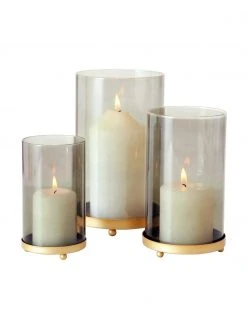 Photophore en verre avec support en laiton Clara, 3 élém., Lot de différentes tailles