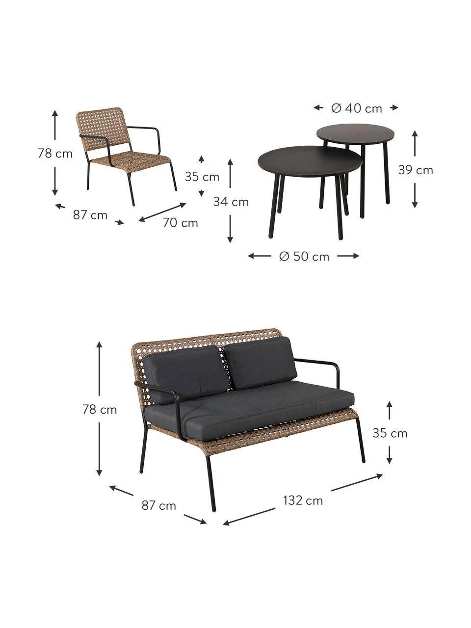 Salon de jardin Paola, 5 élém., Lot de différentes tailles 6 Salon de jardin Paola, 5 élém., Lot de différentes tailles – Image 4