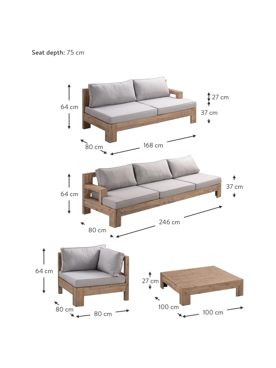 Westwing Collection Salon de jardin bois d'acacia Joshua, 4 élém., larg. 246 x prof. 80 cm 4 Westwing Collection Salon de jardin bois d'acacia Joshua, 4 élém., larg. 246 x prof. 80 cm – Image 2
