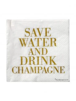 Bloomingville Serviettes en papier Save Water, 20 pièces, larg. 33 x long. 33 cm