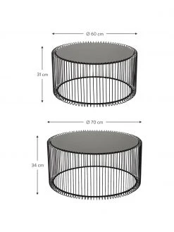 Kare Design Table basse noire plateau en verre Wire, 2 élém., Lot de différentes tailles -Jardin Soldes Boutique Table basse noire plateau en verre Wire 2 elem 2