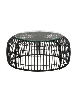 Westwing Collection Table basse ronde noire plateau en verre Costa, Ø 85 x haut. 42 cm