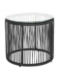 Westwing Collection Table d'appoint avec noire plateau en verre Bahia, Ø 50 x haut. 45 cm