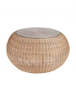 Table d'appoint rotin rotin avec plateau en verre Bolsena, Ø 82 x haut. 43 cm