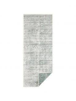 Tapis de couloir réversible intérieur-extérieur motif graphique vert/crème Biri, larg. 80 x long. 350 cm