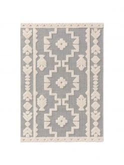 Benuta Tapis d'extérieur en laine gris ethnique à surface texturée Kim, larg. 80 x long. 150 cm (taille XS)Seulement 1 produit disponible