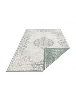Tapis réversible intérieur-extérieur aspect vintage vert/crème Cebu, larg. 160 x long. 230 cm (taille M) -Jardin Soldes Boutique Tapis reversible interieur exterieur aspect vintage vertcreme Cebu 2