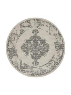 Westwing Collection Tapis rond gris extérieur / intérieur style vintage Diana, Ø 120 cm (taille S)